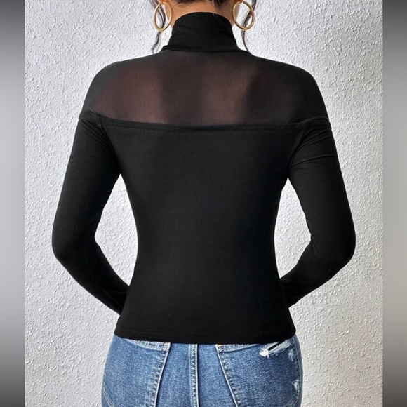 Boho mesh insert high neck blouse - Picture 3 of 6